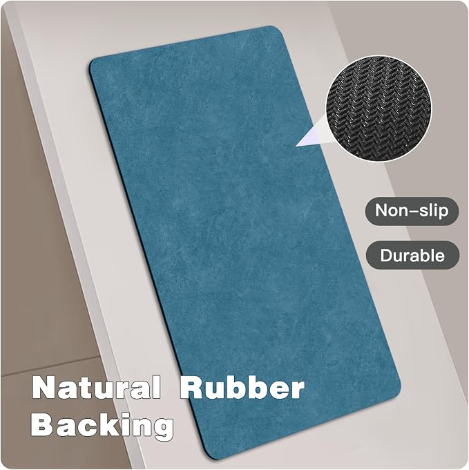 TYUU Bathroom Mat Quick Dry, Bathroom Rugs Non Slip Washable Thin Absorbent Bath Mat Fits Under Door Bathroom Floor Mat Perfect for Bath, Shower, or Sink 24"x36" Denim Blue
