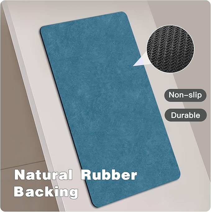 TYUU Bathroom Mat Quick Dry, Bathroom Rugs Non Slip Washable Thin Absorbent Bath Mat Fits Under Door Bathroom Floor Mat Perfect for Bath, Shower, or Sink 24"x60" Denim Blue