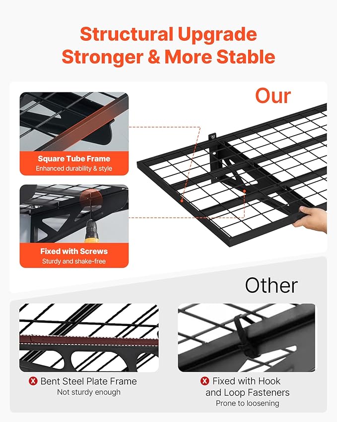 VEVOR 2-Pack Heavy Duty Garage Wall Shelving, 2 x 4 ft Steel Wall Mounted Shelving Unit with Hooks, 24 x 48 Inch Per Shelf Floating Storage Metal Rack for Garage, 500 lbs Total Weight Capacity
