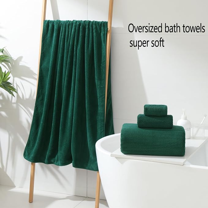 YTYC 29x59 Bath Towels Set,Towels for Bathroom,Dark Green,6-Pieces | 2 Large Bath towels,2 Hand towels (14x29"),2 Washcloth (13x13"),Super Soft,Highly absorbent,Hanging Loop,80%Polyester
