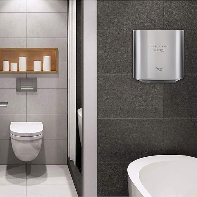 LS-PRO Automatic Hand Dryer for Commercial Bathrooms. High Speed Hot Air, Dry Hands in 7s. No Touch Operation with Infrared Sensor. Easy & Fast Installation. Low Noise 60 dB. 1 year warranty