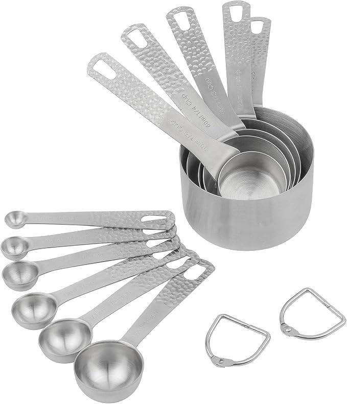 Measuring Cups and Spoons Set, 18/8 Stainless Steel Measuring Cups and Spoons Set for Baking & Kitchen, Metric & US Metal Measure Cup and Spoon for Dry & Liquid