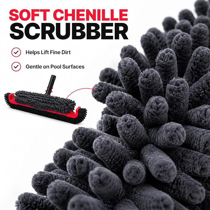 SEPETREL 22" Extra Long Pool Brush with Chenille Scrubber | Heavy Duty Nylon Bristles, Curved Edges for Cleaning Corners, Safe for All Surfaces & Vinyl Liners, Fits Standard Poles
