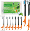 12Pack Disposable Toothbrushes with Toothpaste Pick Floss & Tongue Scraper | 5-in-1 Mini Prepasted Travel Toothbrush for Hotel Camping Flight Car Single Use Portable Individually Wrapped | Mint