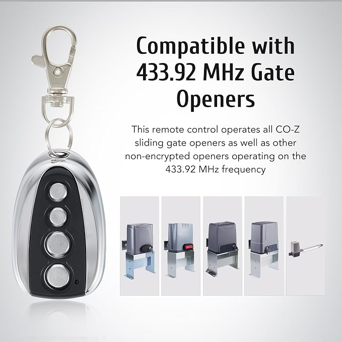 CO-Z Automatic Sliding Gate Opener Remote Control, Electric Rolling Driveway Gate Opener Closer Security Kit Remote (1x Backup Key)