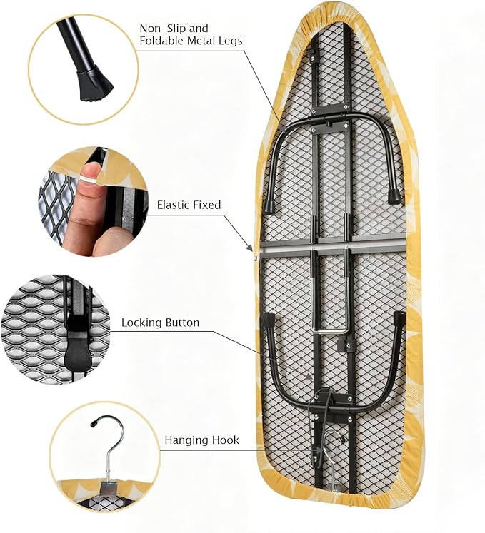 SheeChung Small Ironing Board 12"x32",Mini Ironing Board with Metal Mesh | Foldable,Tabletop,Hanging Hook,Cotton Cover,Heat Resistant Pad,Space Saving,Non-Slip Feet,Fits for Dorm Travel Sewing Room