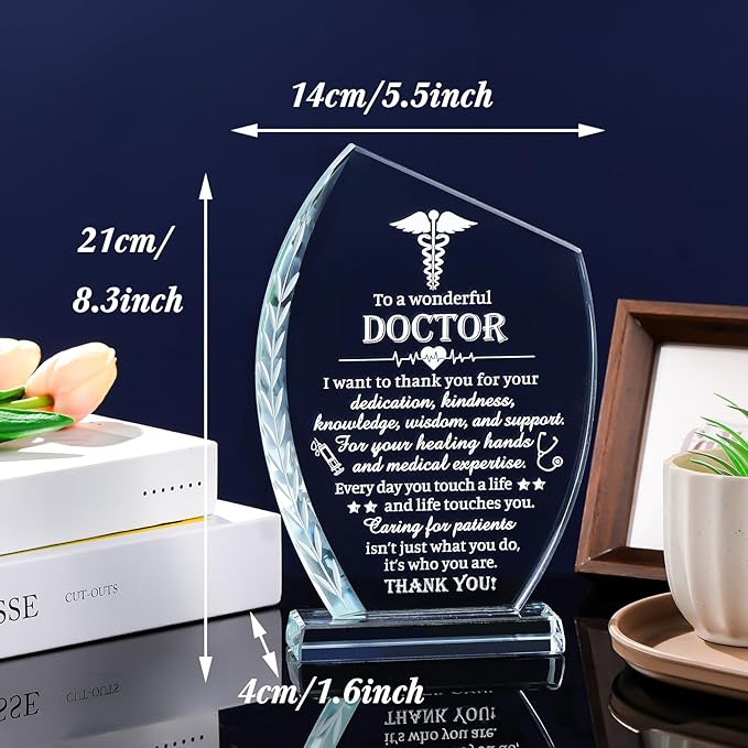 Movdyka Doctor Appreciation Gifts for Women Men Crystal Plaque Keepsakes Thank You Inspirational Gift for Doctors Best Dr. Present Ideas for Birthday Doctors' Day Retirement Christmas Decor