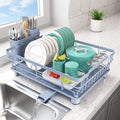 Dish Drying Rack for Kitchen Counter,12.8" W x 16.9" L,Blue | Space Saving Dish Rack, Self-Draining Drainboard, Rustproof Dish Drainer, Removable Utensil Holder