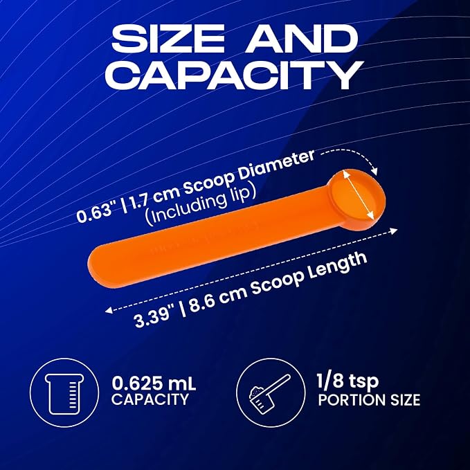 1/8 teaspoon scoop (1/8 teaspoon measuring spoon) plastic | FitPowders (5, Orange)