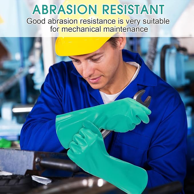 Potchen 50 Pairs Chemical Resistant Gloves Heavy Duty 15 Mil Nitrile Gloves Bulk for Cleaning, Resist Household Acid, Alkali and Oil (Large)