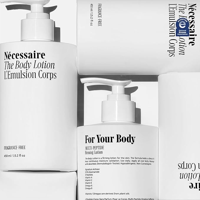 Nécessaire The Body Lotion - Fragrance-Free - Multi-Peptide Moisturizer - Firming Body Lotion for Women + Men. 2.5% Niacinamide. Non-Comedogenic + Hypoallergenic for Sensitive Skin – 450ml/15.2 fl oz