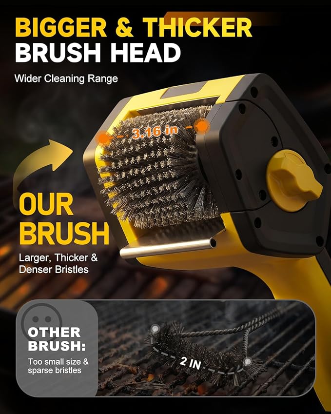 Electric Grill Brush, Cordless Rechargeable BBQ Grill Cleaner with Max 800RPM, 360° Adjustable Angle, 240-Min Runtime, 4000mAh Electric Grill Cleaning Brush with Stainless Steel Head for Outdoor Grill