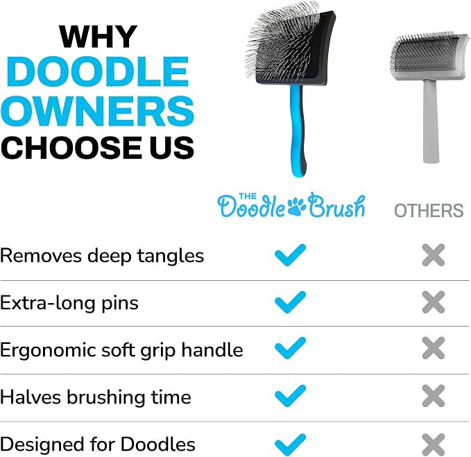 The Doodle Brush, Slicker Brush for Dogs Detangler, Poodle Pin Dematting Dog Hair Brushes, Extra Long Pin Slicker for Goldendoodle, Cockapoo, Cavapoo, Tangle-Free Grooming Shiny Coat Pet Brushes