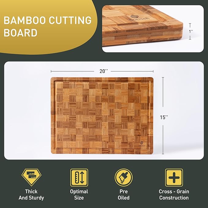 Extra Large Bamboo Wooden Cutting Board Wood Cutting Boards for Kitchen | Non Slip, Non Toxic, Butcher Block, Best Cutting Board, Must Haves, Kitchen Essentials Accessories, House Warming Decor