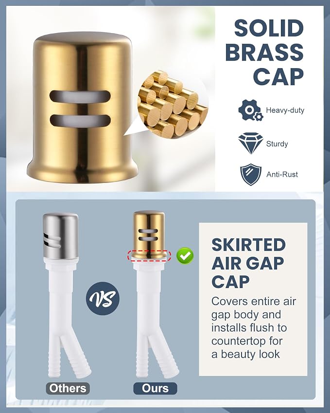 Kitchen Faucet with Air Gap: WOWOW Stainless Steel Kitchen Sink Faucet and Dishwasher Air Gap Kits for Kitchen Sink 2 or 4 Hole, Brushed Gold Kitchen Faucet Combo with Sprayer