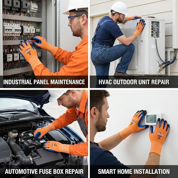 400V Electrical Gloves (3 Pairs, XL), Flame Retardant Low Voltage Insulated Gloves, High Grip Rubber Safety Work Gloves for EV, Solar, HVAC & Panel Maintenance