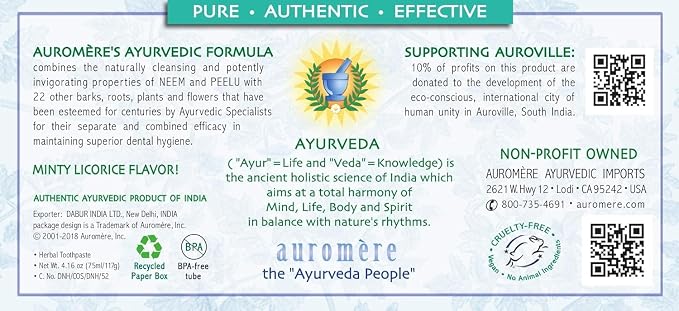 Auromere Ayurvedic Herbal Neem & Clove Toothpaste - Classic Licorice, 6 Pack