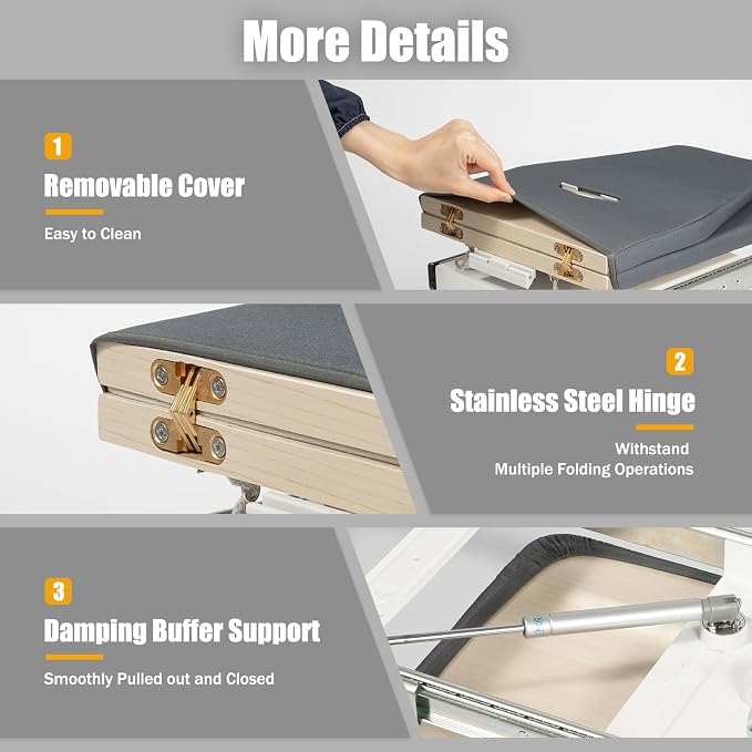 Foldable Cabinet Ironing Board Retractable Grey Ironing Station | Sturdy Load-Bearing Structure, Adjustable Rotation Design, Easy Install Compact Fold Size fit Wardrobe Drawer Cabinet Use