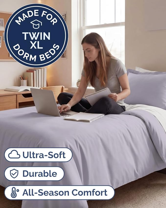 Duvet Cover Twin/Twin XL Size Set - Extra Soft Twin/Twin XL Duvet Cover 68" x 90" with 1 Pillow Sham for Women, Men, Kids & Teens - Easy-Care & Fade Free with Zipper Closures & Ties (Light Lavender)
