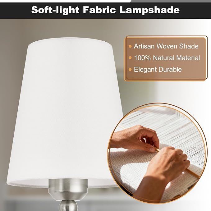 Bathroom Light Fixtures, Brushed Nickel Bathroom Vanity Light, 2-Light Lighting Fixtures Over Miror, Modern Wall Sconce with Flared White Fabric Shade, E26 Socket(ETL Listed)