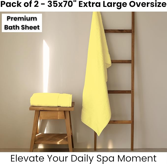 SALBAKOS 2-Piece 100% Turkish Cotton Bath Towels, Extra-Large 35x70 Yellow | Oversized Bath Sheet Towel for Bathroom & Beach, Thick, Super Soft, Highly Absorbent, Premium Hotel Quality, Made in Turkey