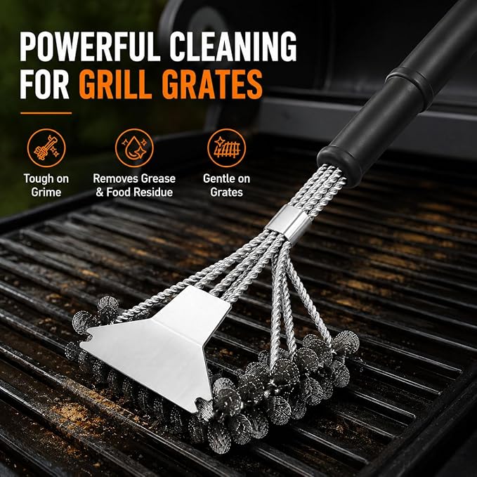 3PCS BBQ Grill Cleaning Brush for Cuisinart CGG-180TC 2026+ | 17.3" Bristle-Free Grill Brush with Scraper | 16.4" Overlapping Coil Brush | 17.5"3-Row Wire Bristle Grill Brush with Scraper