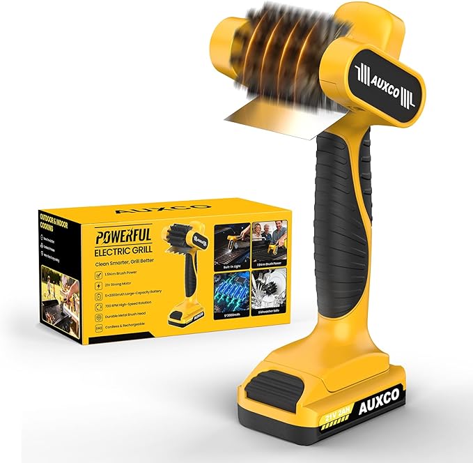 Grill Brush – Electric Grill Brush for Outdoor with 700 RPM Stainless Roller, Grill Cleaner Bristle Free, 90-Min Runtime，LED Light, 21V Rechargeable Grill Cleaning Tool for Gas & Charcoal Grills