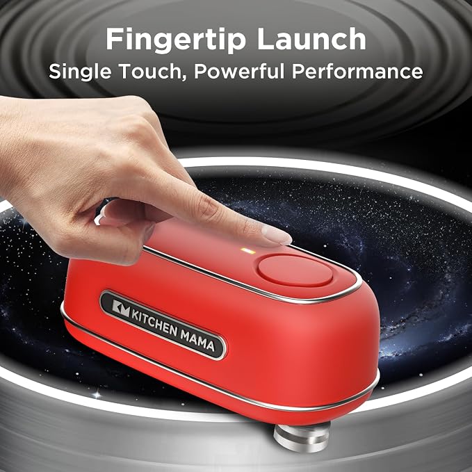 Kitchen Mama Orbit One Rechargeable Electric Can Opener, Red | Hands-free, USB-C Charging, Automatic Stop, Smooth Edge, Storage Box