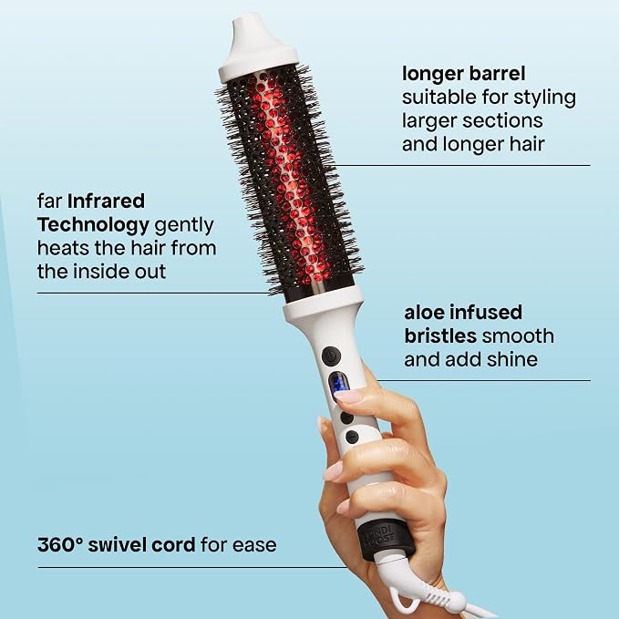 BONDIBOOST Infrared Long Barrel Thermal Brush, Heated Thermal Round Brush for Longer & Thicker Hair Types, Dry Styling for Instant Volume, Less Hair Breakage + Minimizes Snags, Frizz-Free