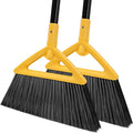 Heavy Duty Angle Broom 2 Pack - Yellow Broom for Outdoor & Indoor, Garage, Driveway, Sidewalk, Kitchen & More, Long Handle
