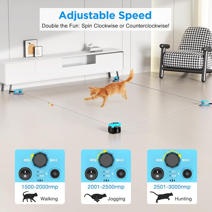 Interactive Cat Toy for Indoor Cats, Auto/Remote Control DIY Cat Mouse Hunting Treadmill Keep Bored Kitten Puppy Entertained to Chase, Feather Toy to Exercise-Sky Blue