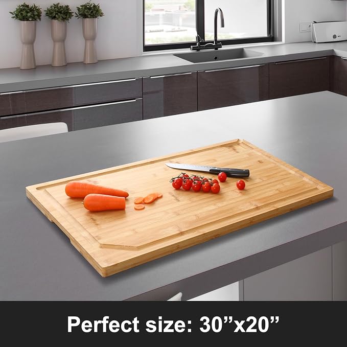 30 x 20 Extra Large Bamboo Cutting Board for Kitchen, Cutting Board Stove Top Cover, Butcher Block Chopping Board with Handle and Juice Groove, Large Charcuterie Board Over the Sink