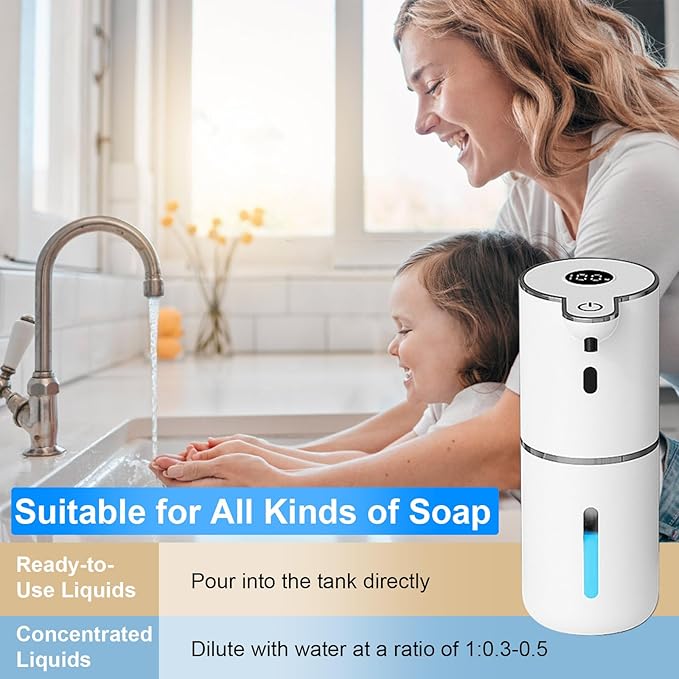 OHIFAST 2 Pack Automatic Liquid Soap Dispenser Touchless, USB Rechargeable Smart Hand Soap Dispenser, 6-Level Adjustable, 12.8oz/380mL Wall Mount for Bathroom Kitchen Dish Soap-White