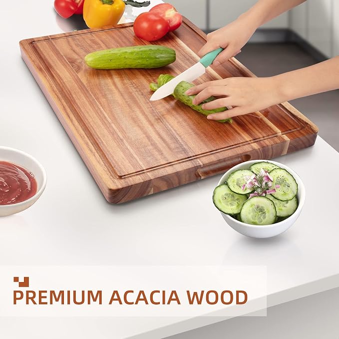 GlowSol Extra Large Acacia Wood Cutting Boards for Kitchen, 24 x 18 Inch | 1.2" Thick Wooden Butcher Block Cutting Board, Juice Groove, Reversible, for Meat Veggies