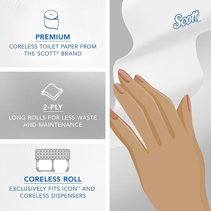 Scott Professional Essential Coreless High-Capacity Standard Roll Toilet Paper, Bulk (04007), 2-Ply, White (36 Rolls of 1,000 Sheets, 36,000 Sheet Total)