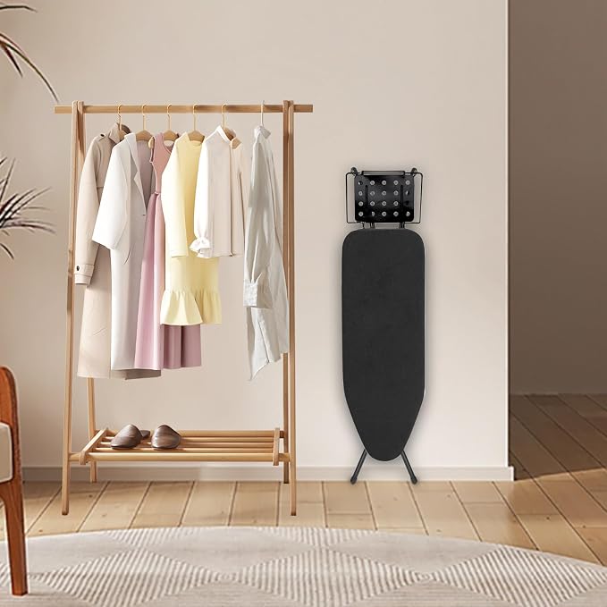 Ironing Board, 43x14 Inch Iron Board with Steam Rest, Heavy Duty Metal Frame Legs Ironing Table with Heat Resistant Cover Mat, Foldable Full Size Hanger Ironing Stand (Black, 52" L x 14" W x 34.6" H)