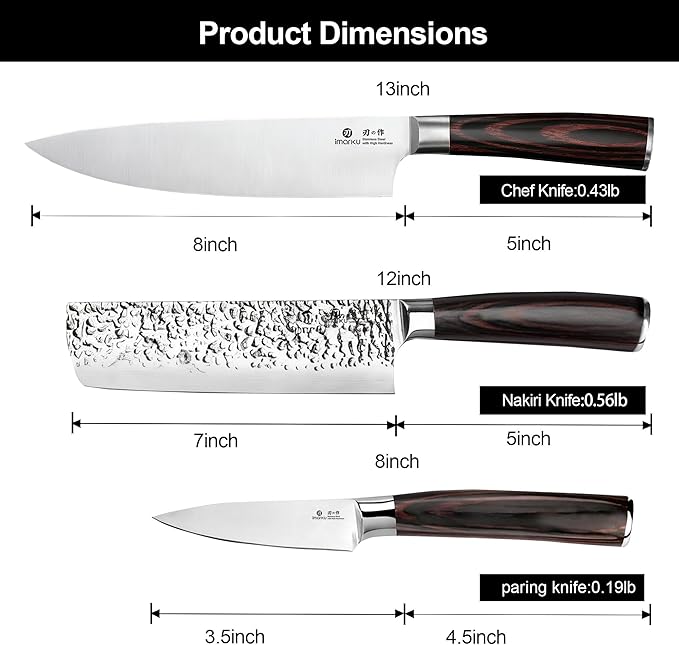 imarku 3 Pieces Knife set, Japanese HC Stainless Steel Kitchen Knife Set, Professional Chef Knife Set With Ergonomic Pakkawood Handle, Ultra Sharp Knives Set for Kitchen & Home Cooking, Gifts Box