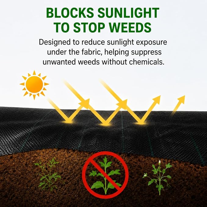HOOPLE 3ft x 300ft Landscape Fabric Weed Barrier, Heavy Duty Weed Barrier Fabric Roll, Water Permeable Geotextile Ground Cover for Garden Beds, Gravel Paths, Mulch, Driveways & Landscaping | Heavy duty landscape fabric for garden beds, mulch, gravel pa...