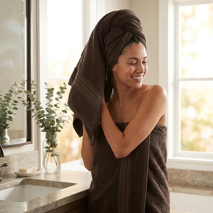 COZYART Luxury Bath Towel Set 6 Pcs, Brown 100% Turkish Cotton 650 GSM | OEKO-Tex 100 Certified Zero Twist Ring Spun, Soft Absorbent Quick Dry, Plush Fluffy, Breathable Hotel Quality for Daily Use
