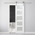 24" x 80" Pre-Assembled Barn Door and 6FT Sliding Door Hardware Kit Included & Handle, 5-Lite Frosted Glass White Sliding Barn Door for Closet Bathroom Bedroom, Solid & Water-Resistant MDF, Paintable