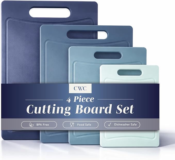 COOK WITH COLOR Non-Slip Cutting Board Set – Kitchen Essentials with Easy Grip Handle for Meat, Veggies, and Fruits, 4 Cutting Boards, Blue-New