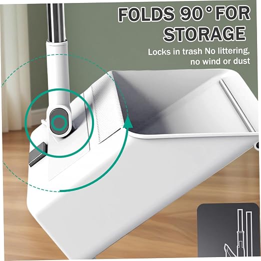 Broom and Dust Pan, Broom and Dustpan Set with Push Brooms, Self-Cleaning Comb & Space-Saving Design for Indoor Outdoor Cleaning (Grey)