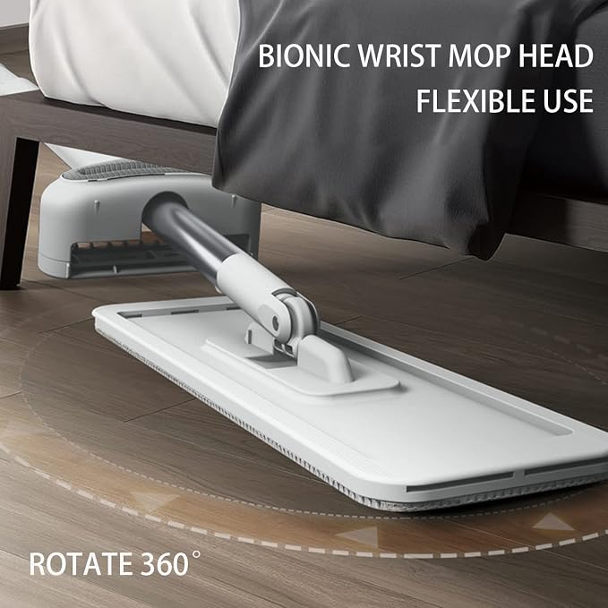 360 Hands-Free Self Wringing Floor Cleaning Mop, Flat Mop, White | Microfiber mop pads, 6 reusable washable pieces, easy hand wash. Ideal for floors & window cleaning