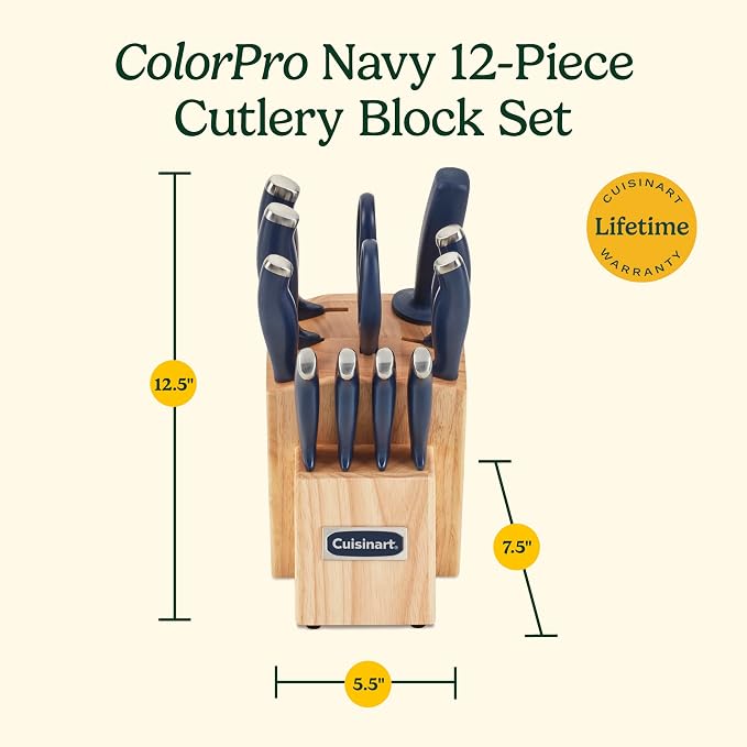 Cuisinart C77SSN-12P Color Pro Collection 12 Piece Knife Block Set, Navy