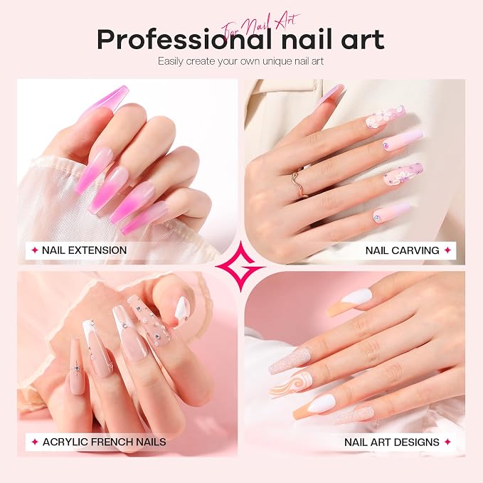 Glamonade Acrylic Nail Kit for Beginners: 0 Experience Needed to Complete Acrylic Nail Starter Kit with 48W Nail Lamp & Drill for Home DIY Manicure