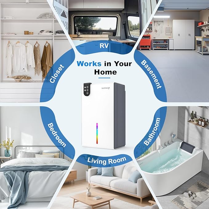 98 OZ Small Dehumidifier for Home 1000 Sq Ft, Quiet Dehumidifier with Drain Hose, Auto Shut-Off, Sleep Mode, 7-Color Light for Basement, Bedroom, Bathroom, Closet, RV (Grey White)