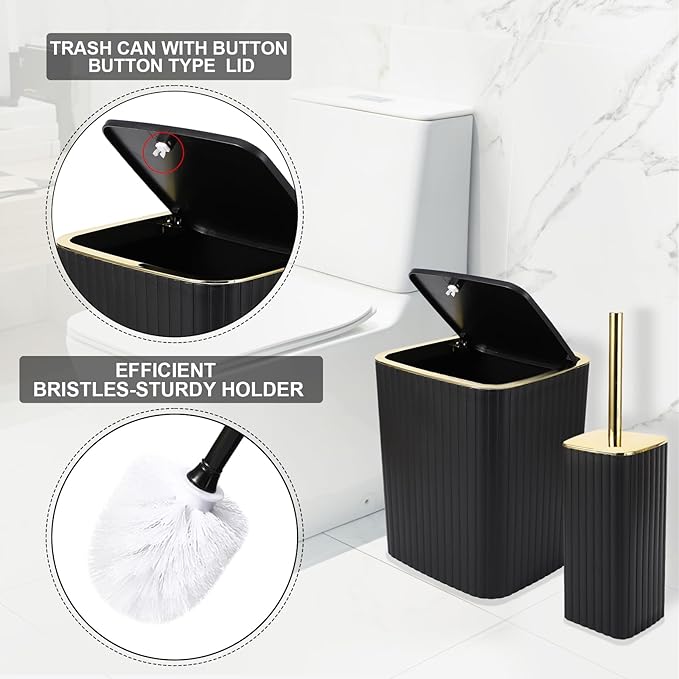 XLHOMO 26PC Bathroom Accessories Set - Gorgeous Black Bathroom Set, Bathroom Accessory Set, Black Shower Curtain Set with Bathtub Mats for Shower Tub