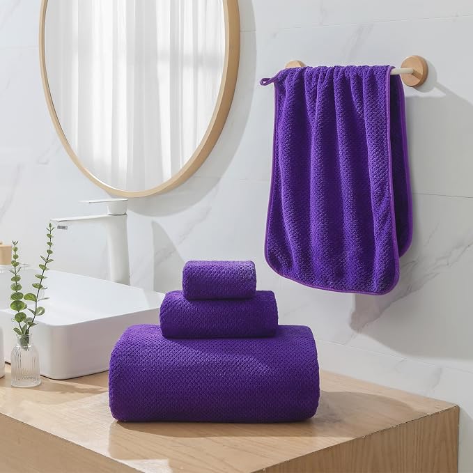 YTYC 39x78 Bath Sheets Set,Towels for Bathroom,Violet Purple,6-Piece | 2 Extra Large Bath Towels, 2 Hand Towels, 2 Washcloths, Super Soft,Highly absorbent,Hanging Loop,80% Polyester