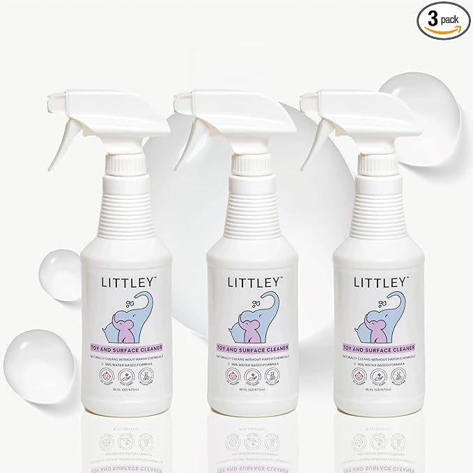 Littley Toy & Surface Cleaner | 3 Pack | Alcohol-Free HOCl Spray for Baby Toys & High-Touch Surfaces | Fragrance-Free Formula | Gentle Cleaning for Everyday Messes | 16 oz