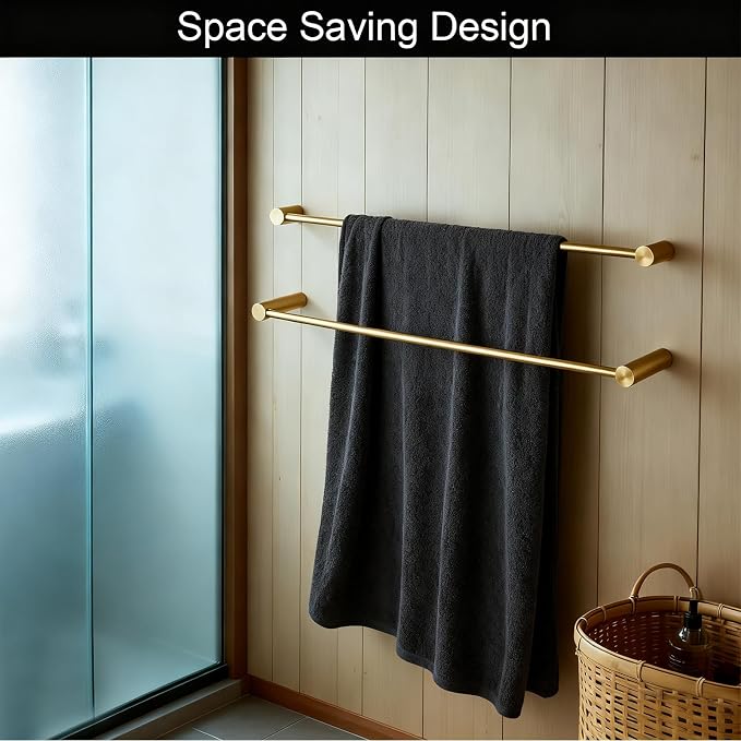 Towel Racks for Bathroom, NEWRAIN 30 inch Double Bath Towel Bar Wall Mounted, Stainless Steel Kitchen Towel Holder, Brushed Gold Towel Rod Towel Rail Hange